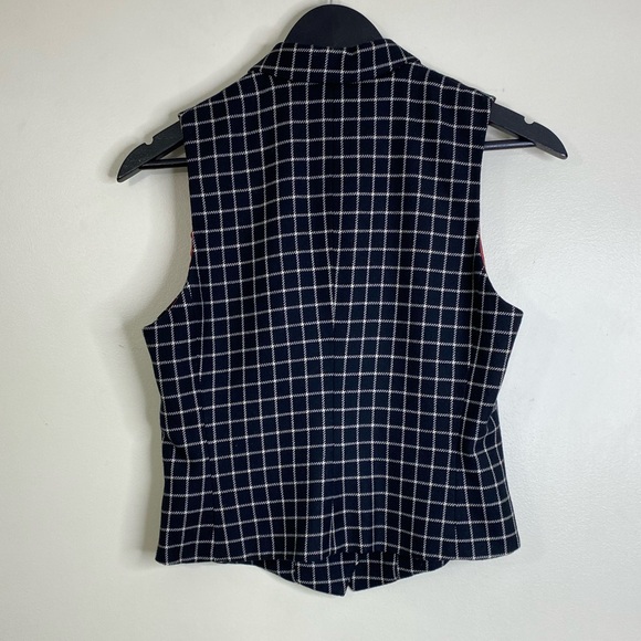 LAUREN RALPH LAUREN GREEN LABEL 100% WOOL VEST IN BLACK & WHITE GRID LINES - Picture 6 of 11